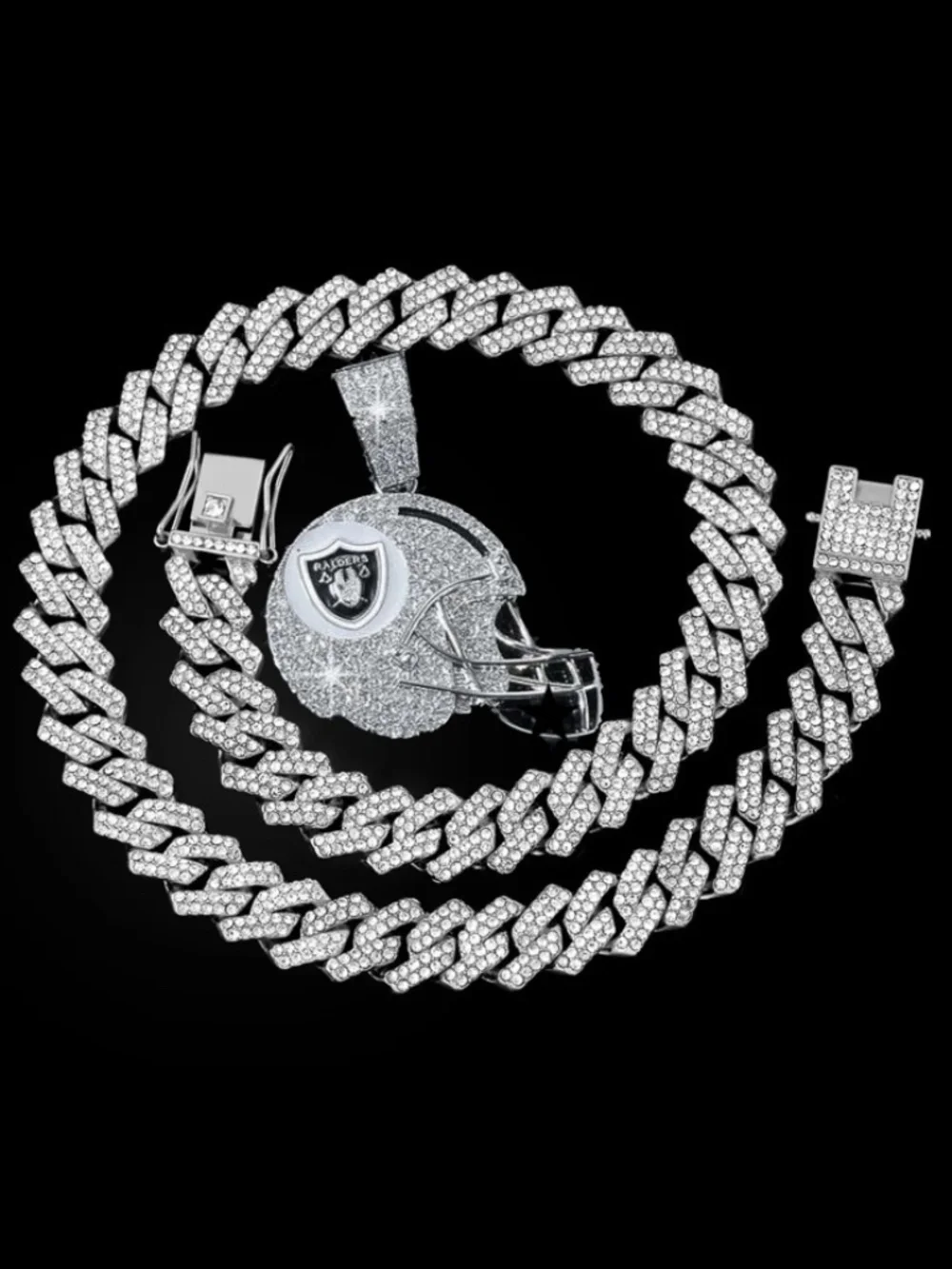 Las Vegas Raiders Helmet NFL Necklace Pendant Miami Cuban Chain Link Football
